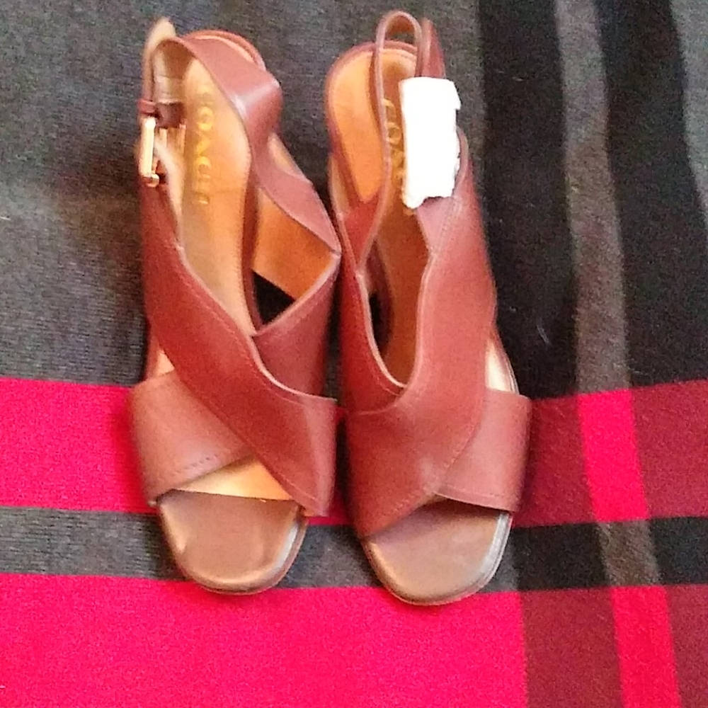 Ladies saddle leather Coach slingbacks